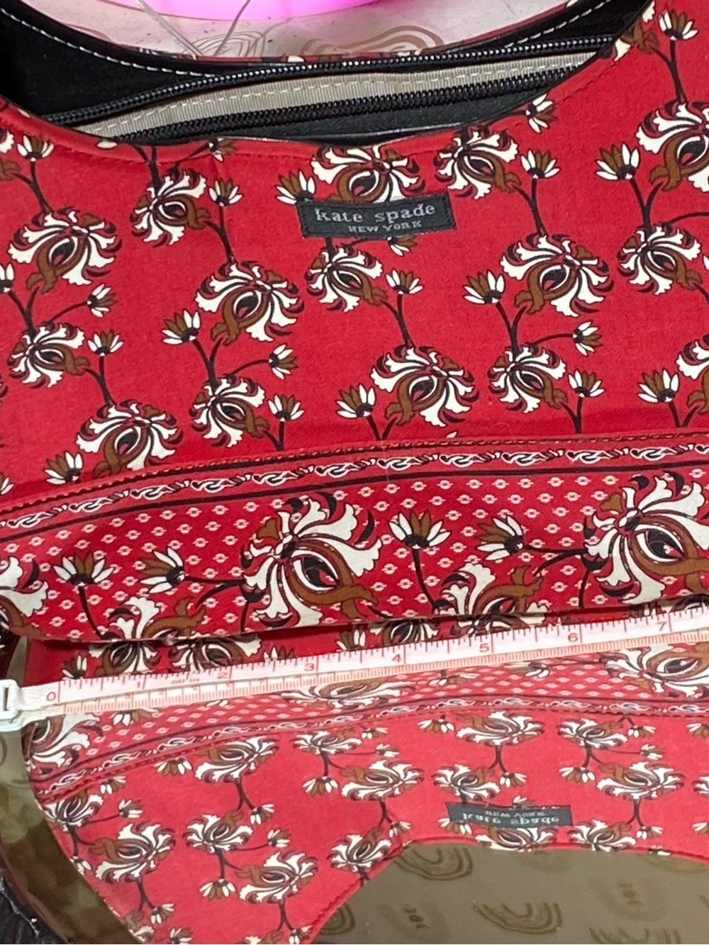 kate spade Red Floral-Print Shoulder Bag with Black Strap